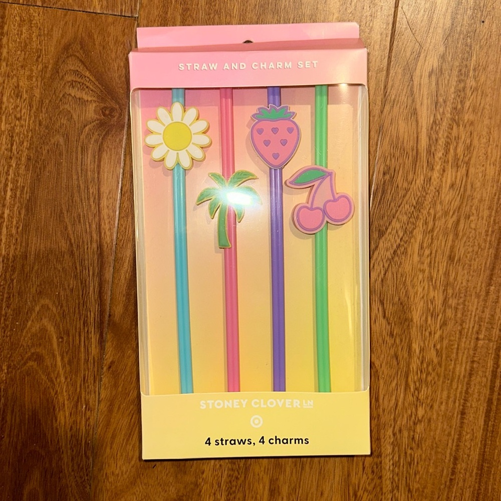NIB Stoney clover straw and charm set